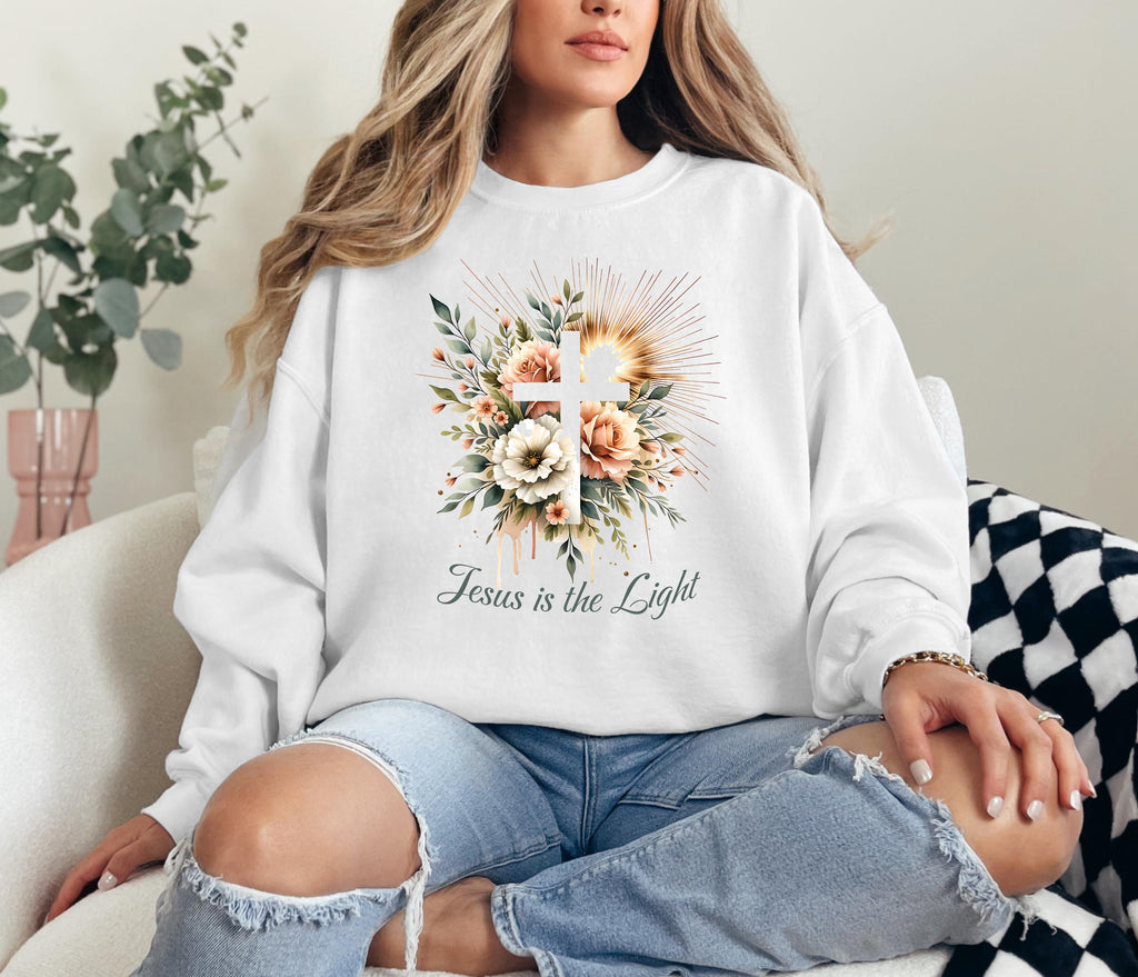 Floral Cross 'Jesus is the Light' PNG: Christian T-Shirt Sublimation (Digital Download)