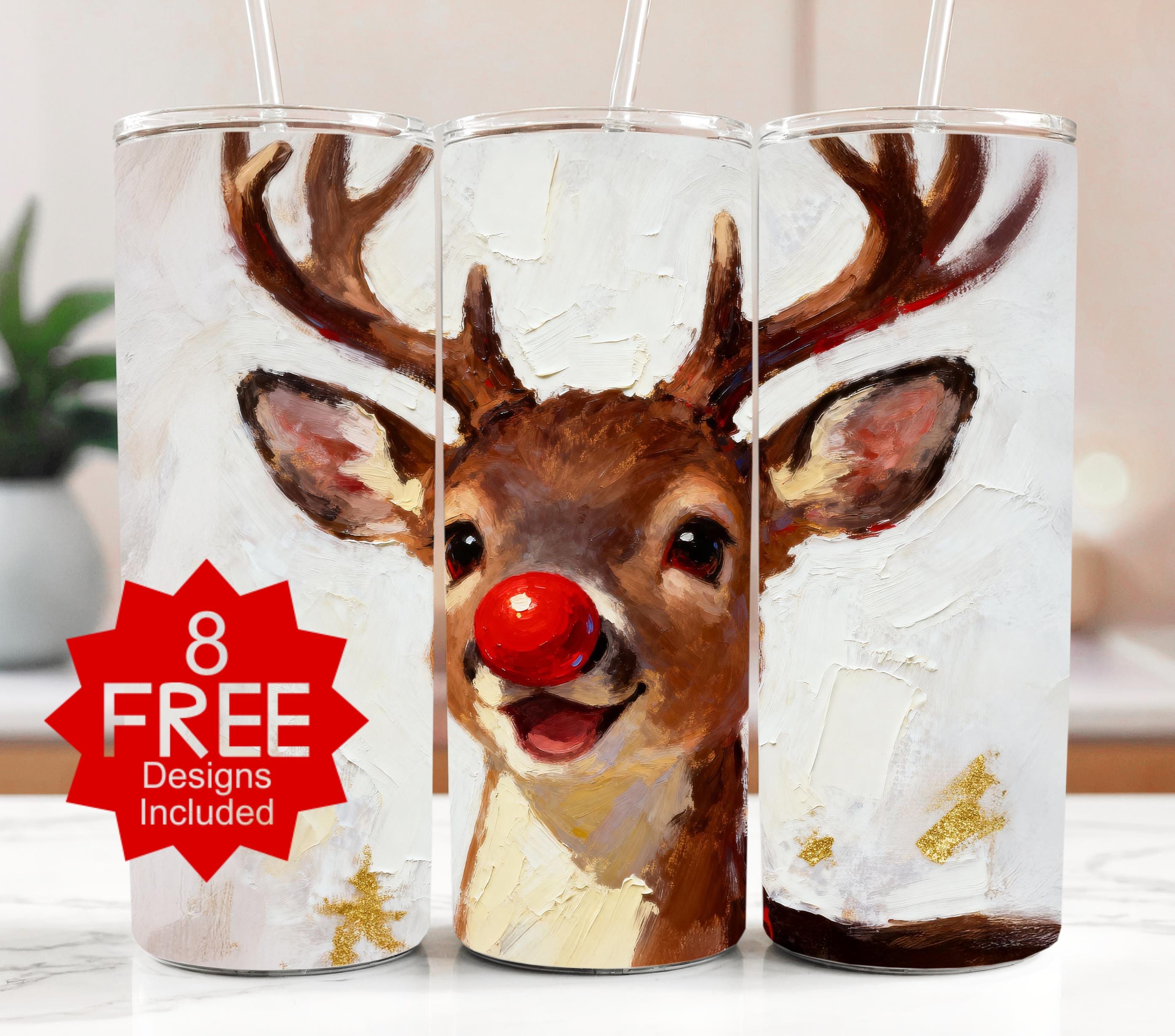 Rudolph Tumbler Wrap: Red Nose Reindeer, Christmas Sublimation (Digital Download)