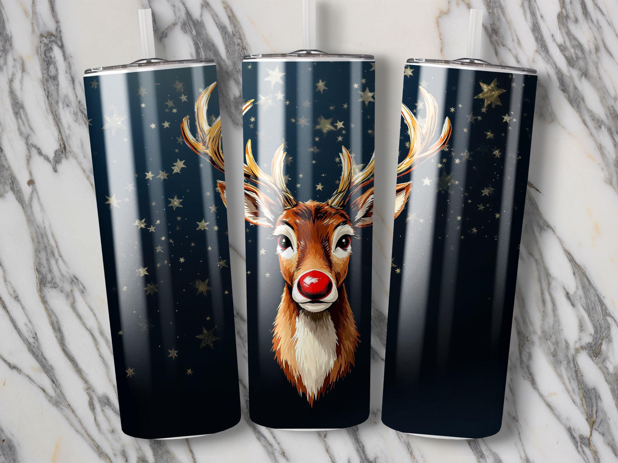 Red Nose Reindeer Tumbler Wrap: Christmas Deer PNG (Digital Download)