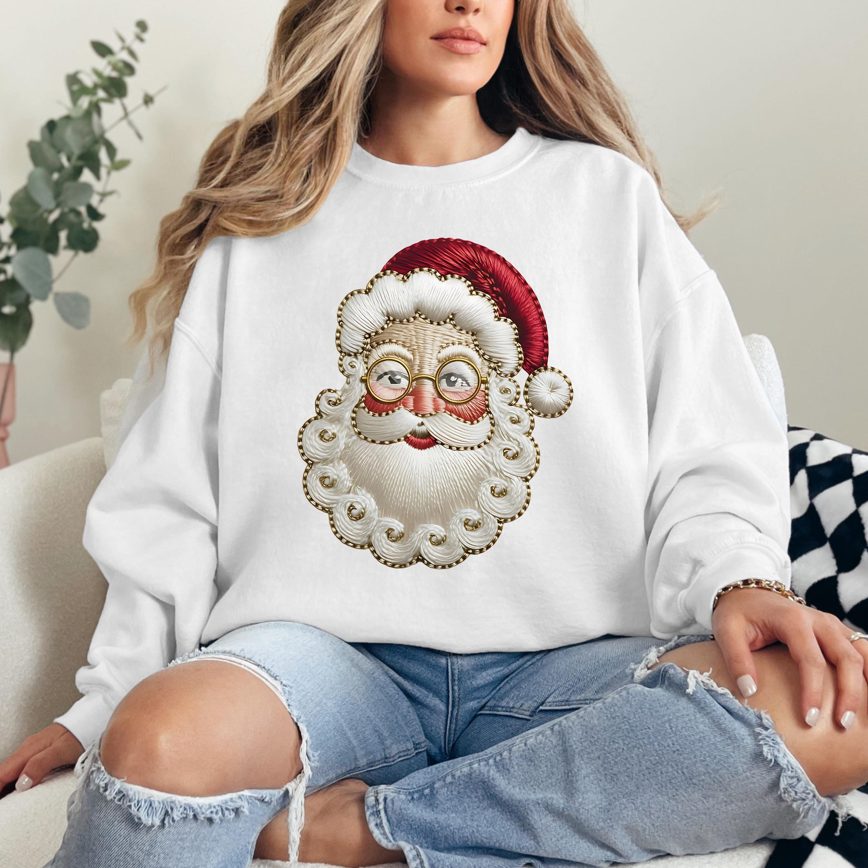 Embroidery Style Santa Claus Face - Christmas Digital Art (PNG)