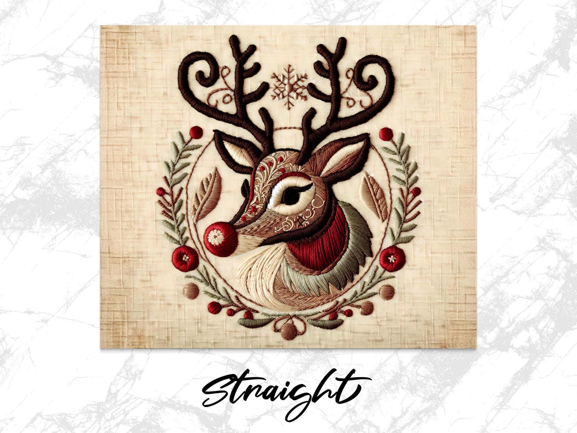 Embroidered Reindeer 20oz Tumbler Wrap: Christmas Holiday Design (Digital Download)