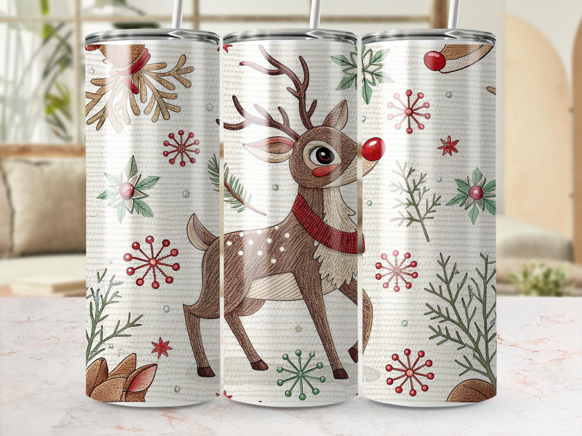 Rudolph Reindeer Tumbler Wrap: Christmas 20oz Skinny Tumbler Design (Digital Download)