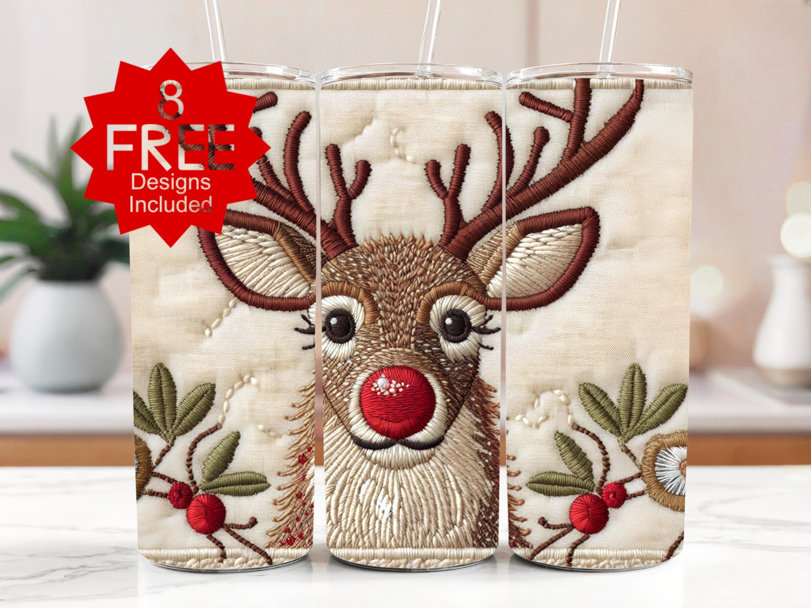 Rudolph Reindeer Tumbler Wrap: Christmas 20oz Skinny Tumbler PNG (Digital Download)