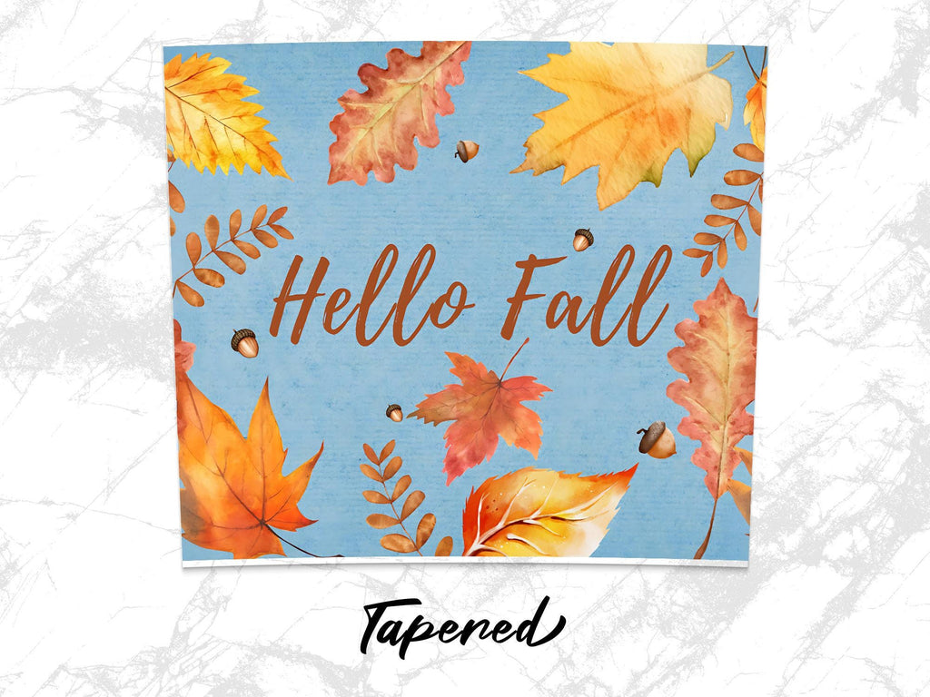 Hello Fall Tumbler Wrap, 20oz Autumn Leaves Tumbler PNG, Acorn Sublimation Designs, Fall Season Tumbler Wrap, Digital Download