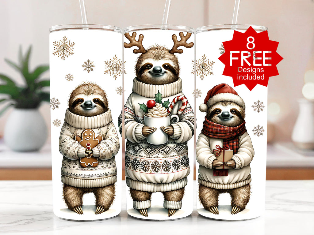 Christmas Sloth 20oz Tumbler Wrap: Festive Holiday PNG (Digital Download)