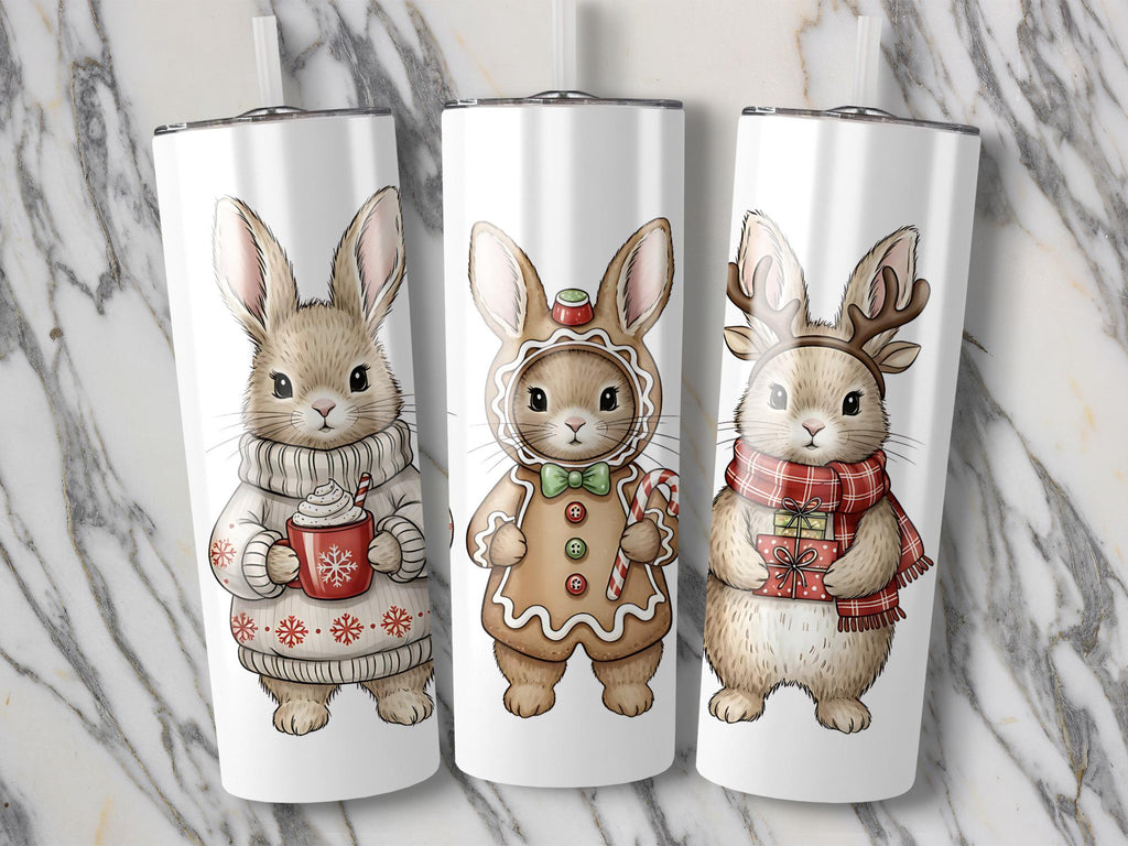 Christmas Bunny 20oz Tumbler Wrap: Holiday Hare Sublimation Design (Digital Download)