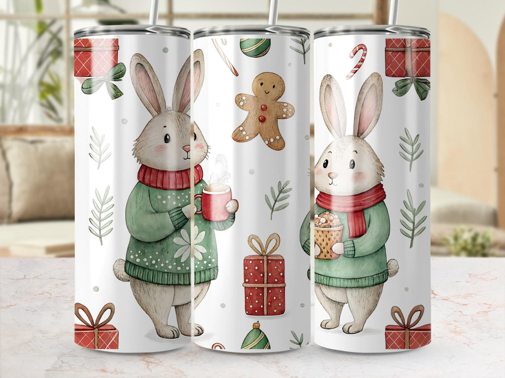 Christmas Bunny Tumbler Wrap: Winter Rabbit Sublimation Design (PNG)