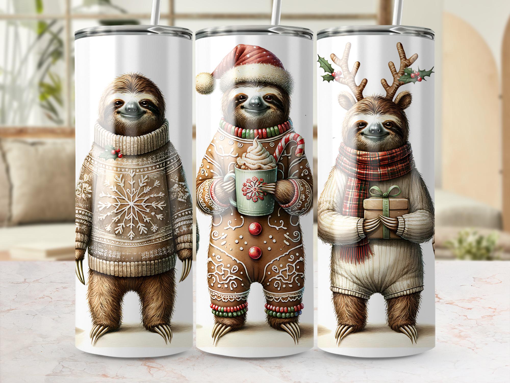Christmas Sloth Tumbler Wrap: Holiday 20oz Skinny Tumbler PNG (Digital Download)