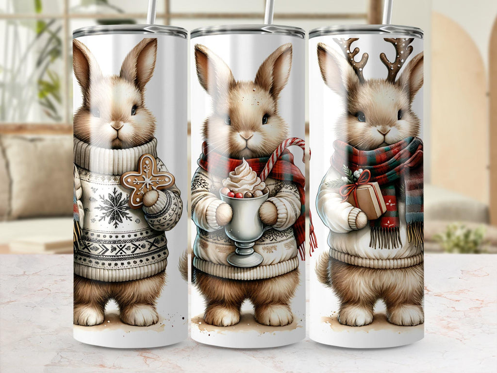 Winter Bunnies 20oz Tumbler Wrap: Holiday Hare PNG (Digital Download)