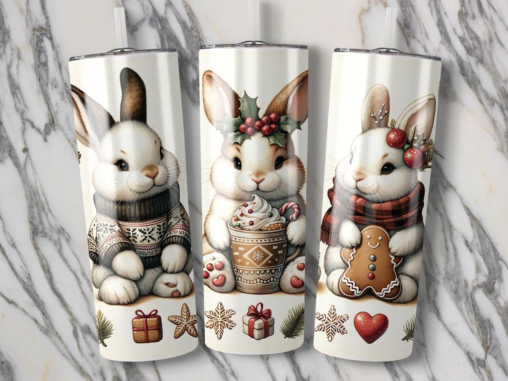 Winter Bunnies Tumbler Wrap: Christmas Rabbit Cocoa Design (Digital Download)
