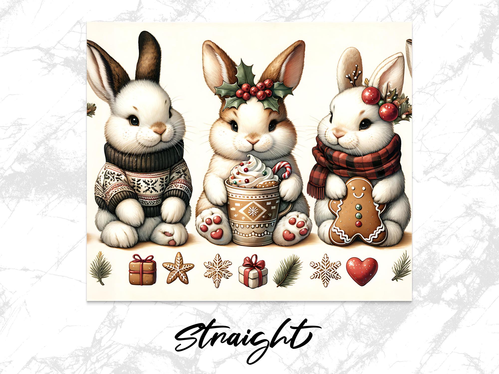 Winter Bunnies Tumbler Wrap: Christmas Rabbit Cocoa Design (Digital Download)