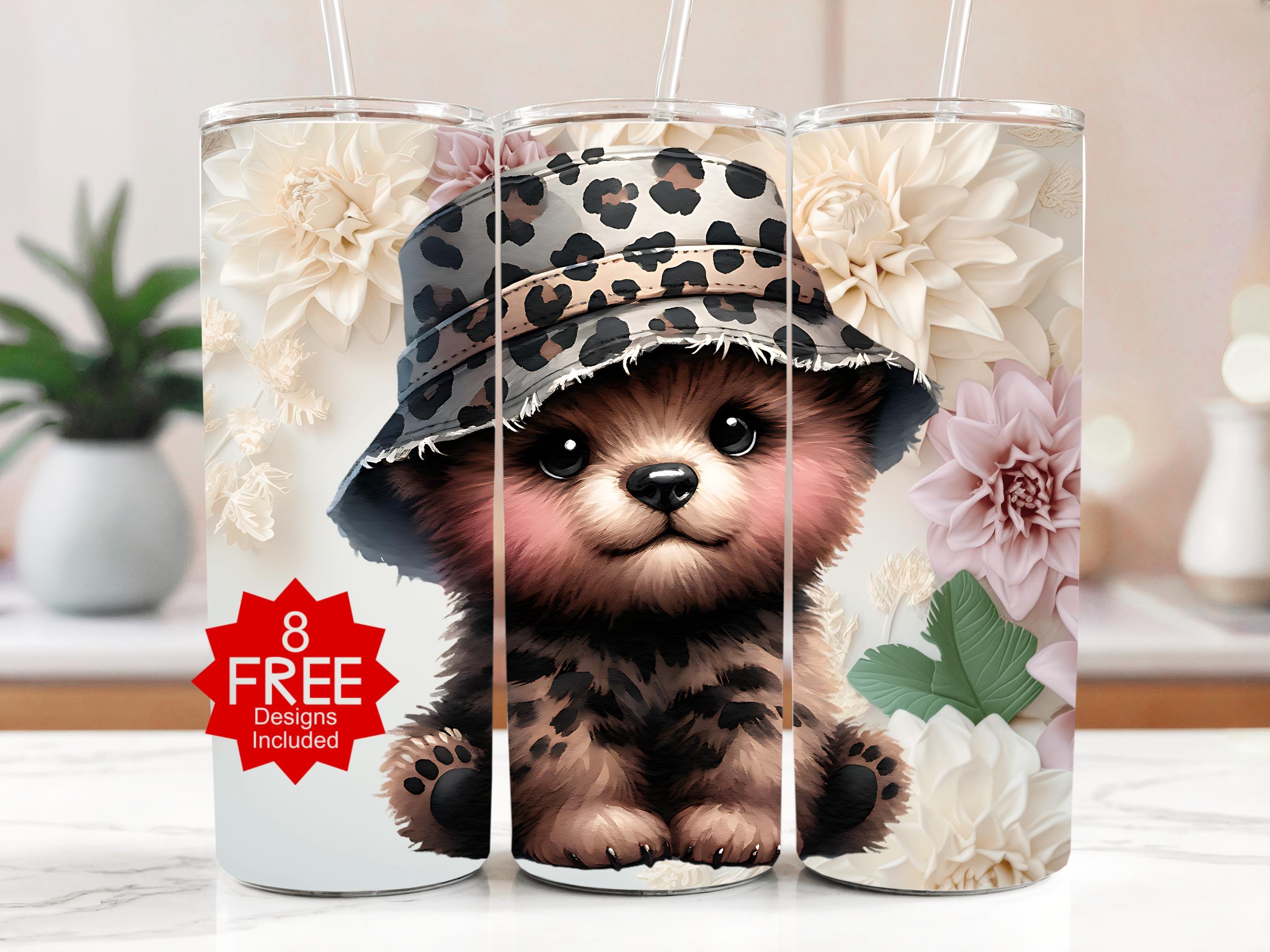 Floral Bear Leopard Hat Tumbler Wrap: Nursery Decor (Digital Download)