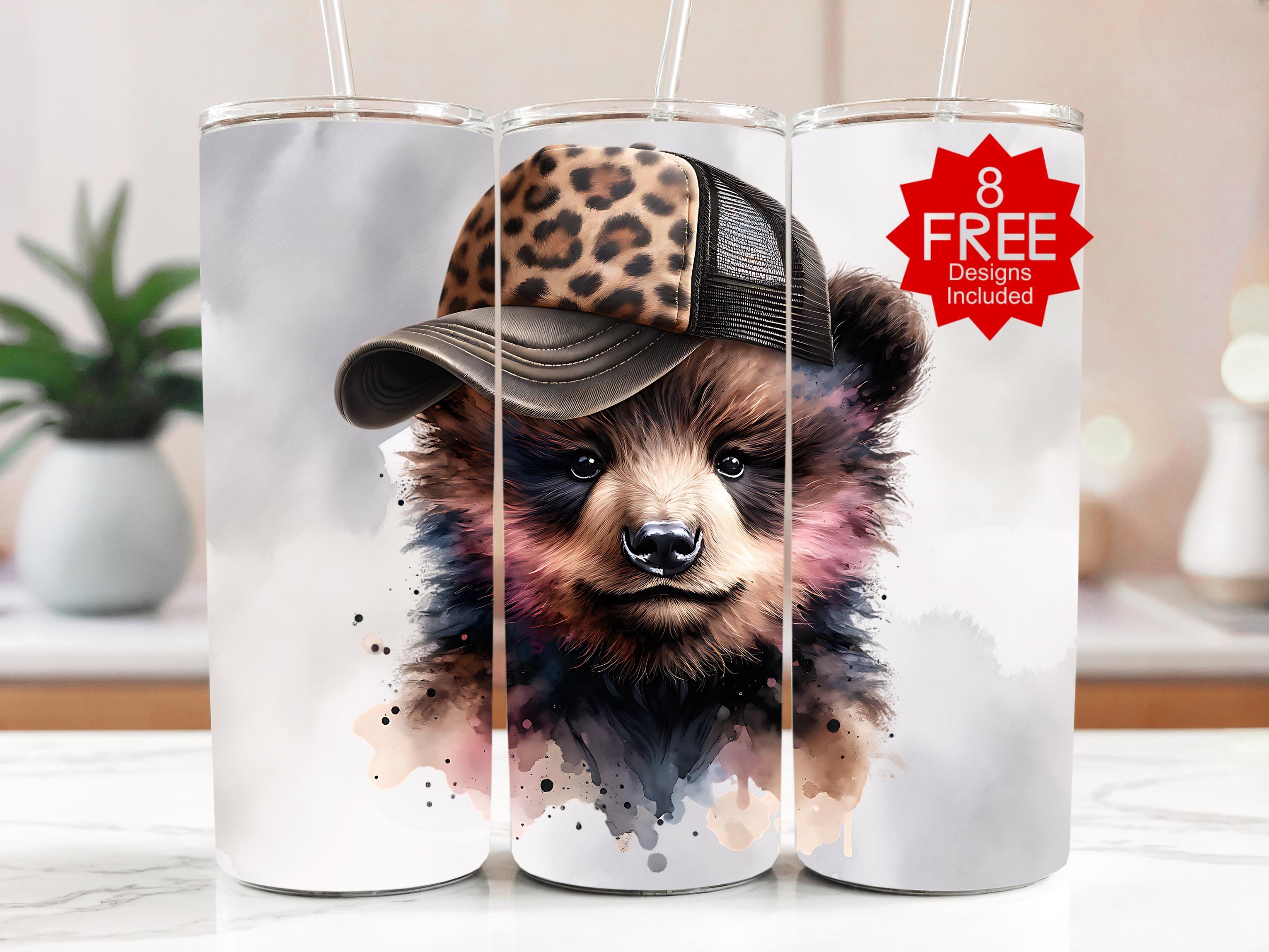 Bear in Leopard Hat Tumbler Wrap: Funny Animal Design (Digital Download)