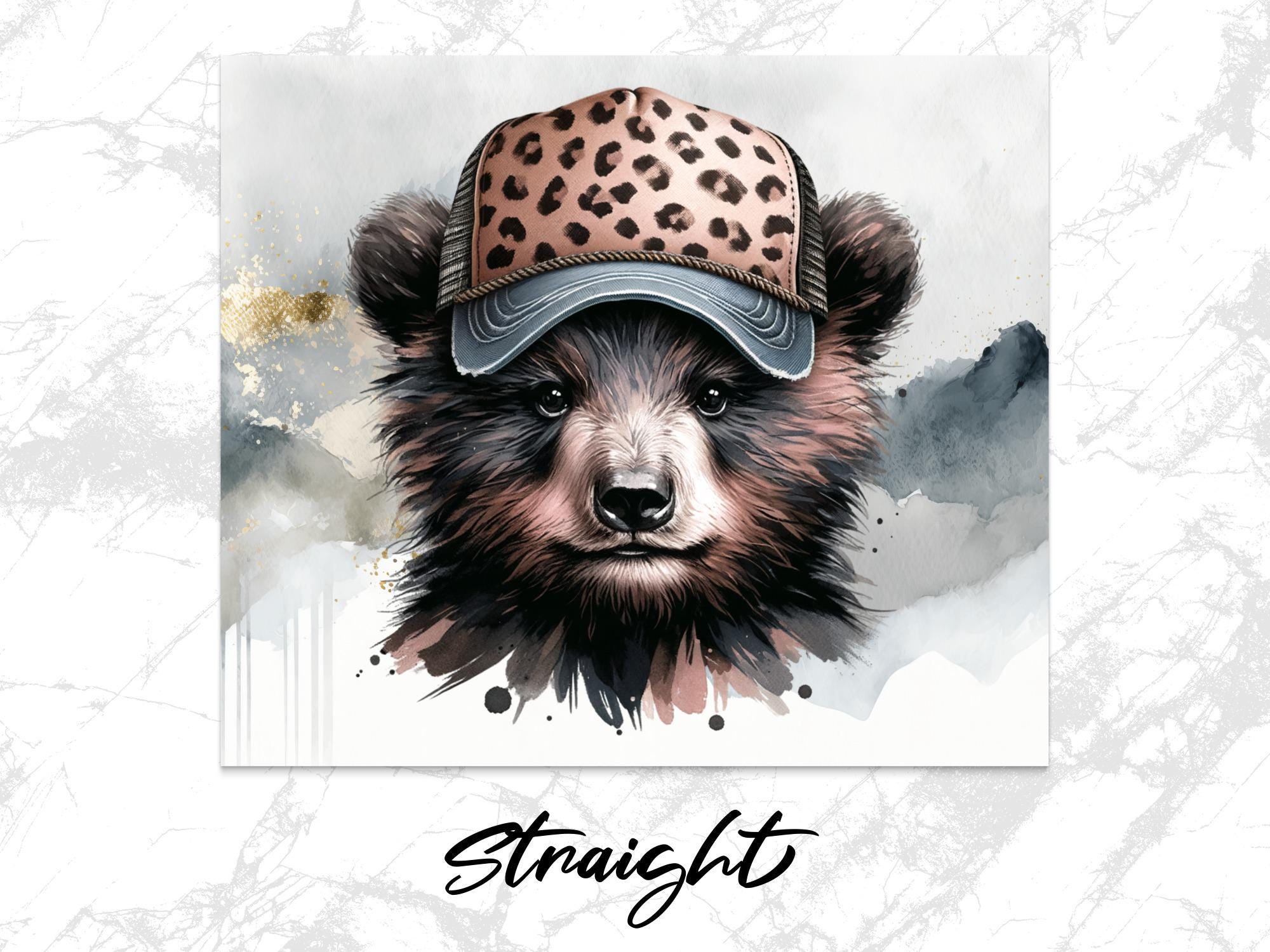Bear in Trucker Hat Tumbler Wrap - Animal Clipart (Digital Download)