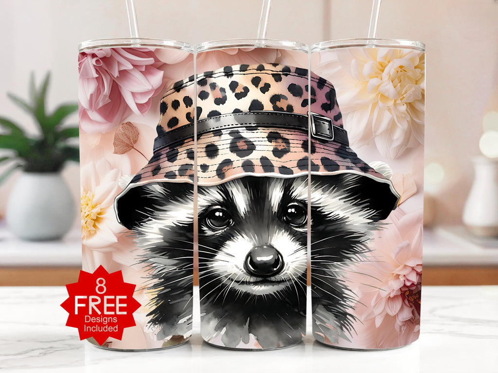 Raccoon in Leopard Hat Tumbler Wrap Design (Digital Download)