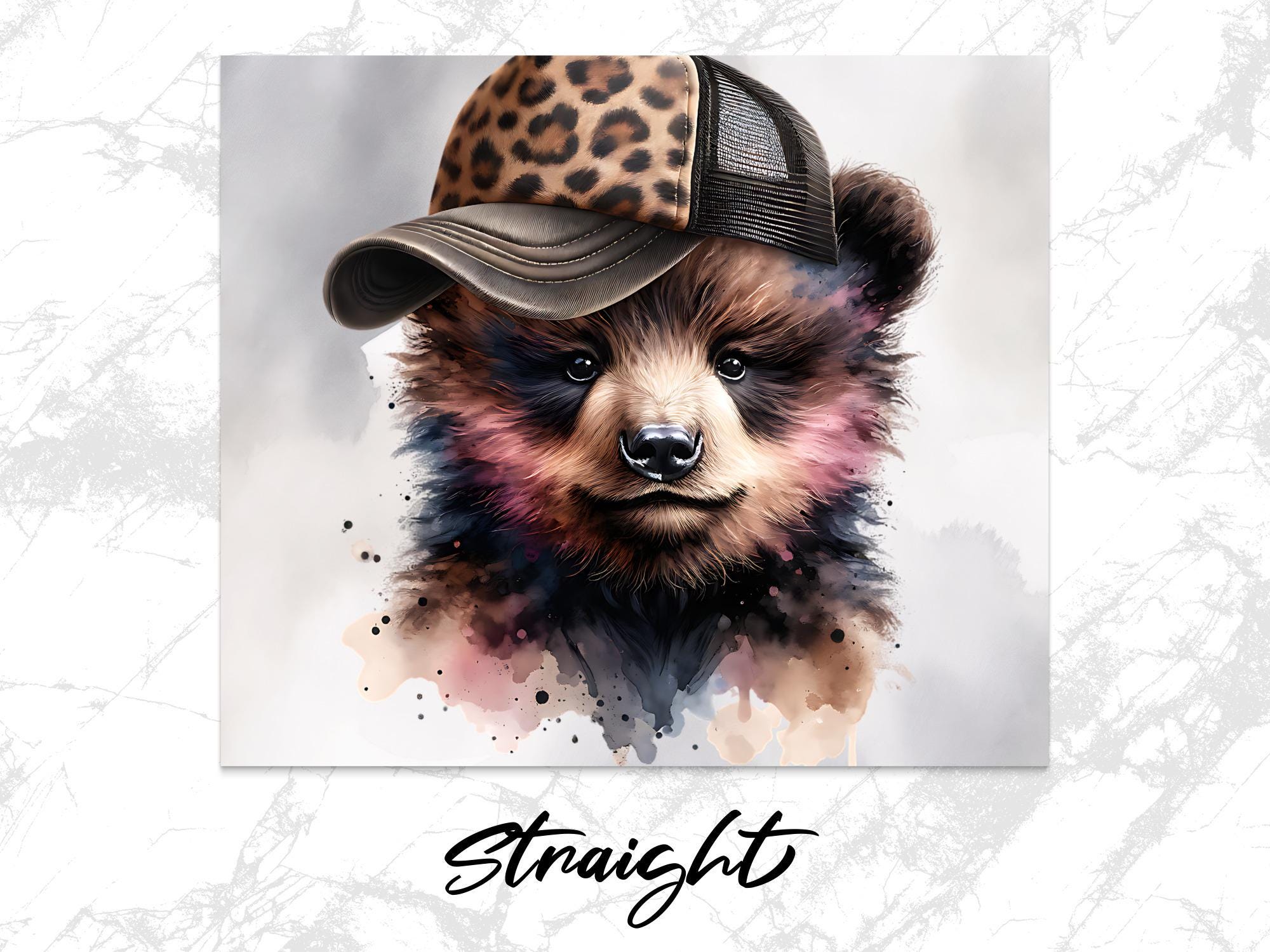 Bear in Leopard Hat Tumbler Wrap: Funny Animal Design (Digital Download)