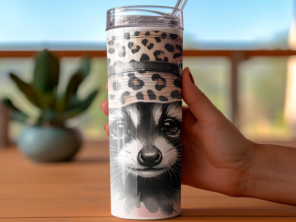 Raccoon in Leopard Bucket Hat Tumbler Wrap Design (PNG Digital Download)