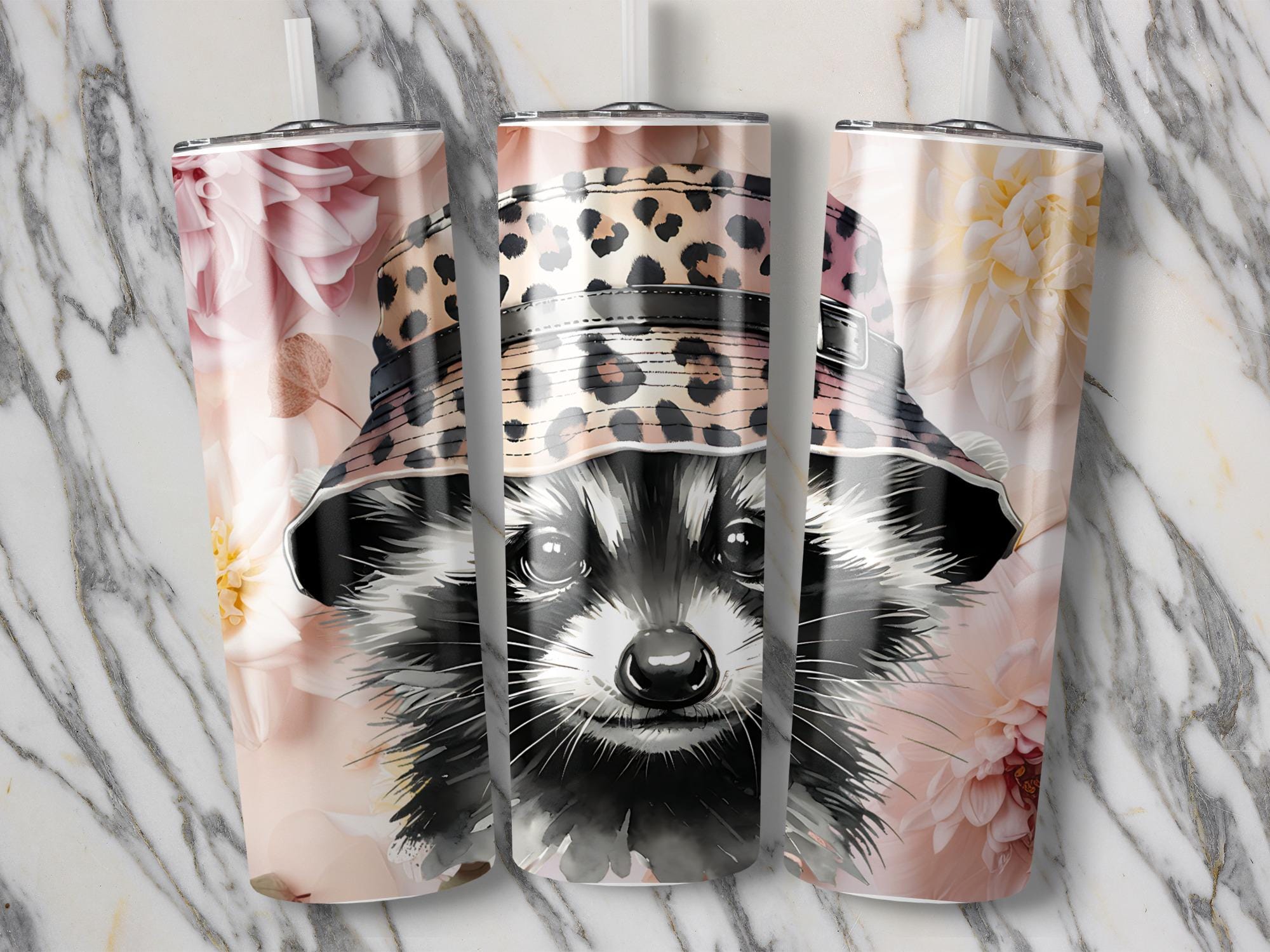 Raccoon in Leopard Hat Tumbler Wrap Design (Digital Download)