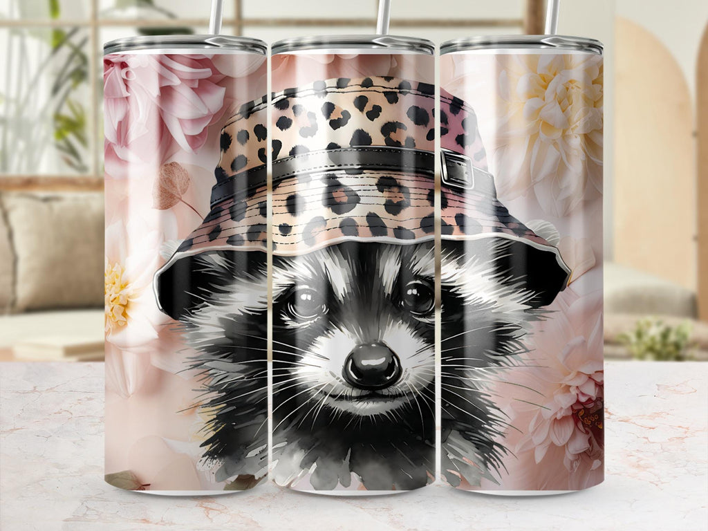Raccoon in Leopard Hat Tumbler Wrap Design (Digital Download)