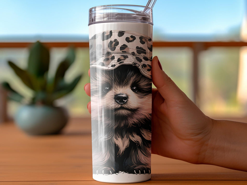Leopard Hat Dog PNG: Funny Puppy Tumbler Wrap (Digital Download)