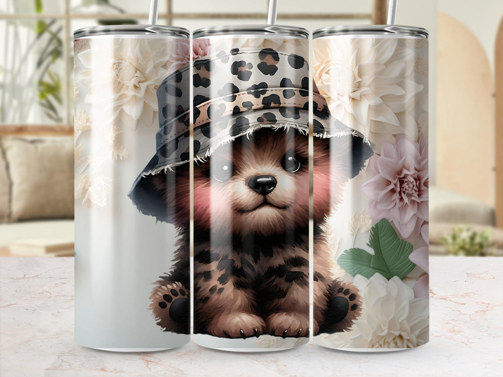 Floral Bear Leopard Hat Tumbler Wrap: Nursery Decor (Digital Download)