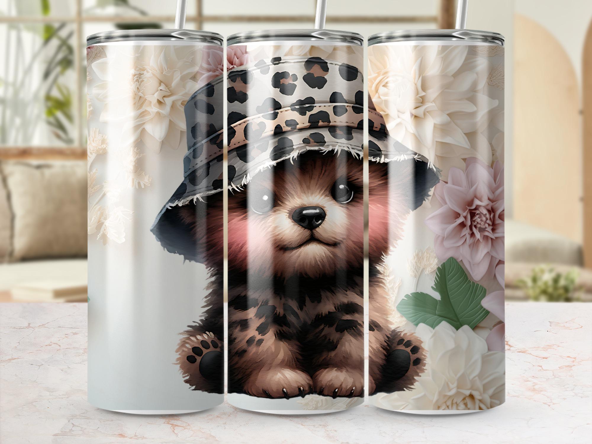 Floral Bear Leopard Hat Tumbler Wrap: Nursery Decor (Digital Download)