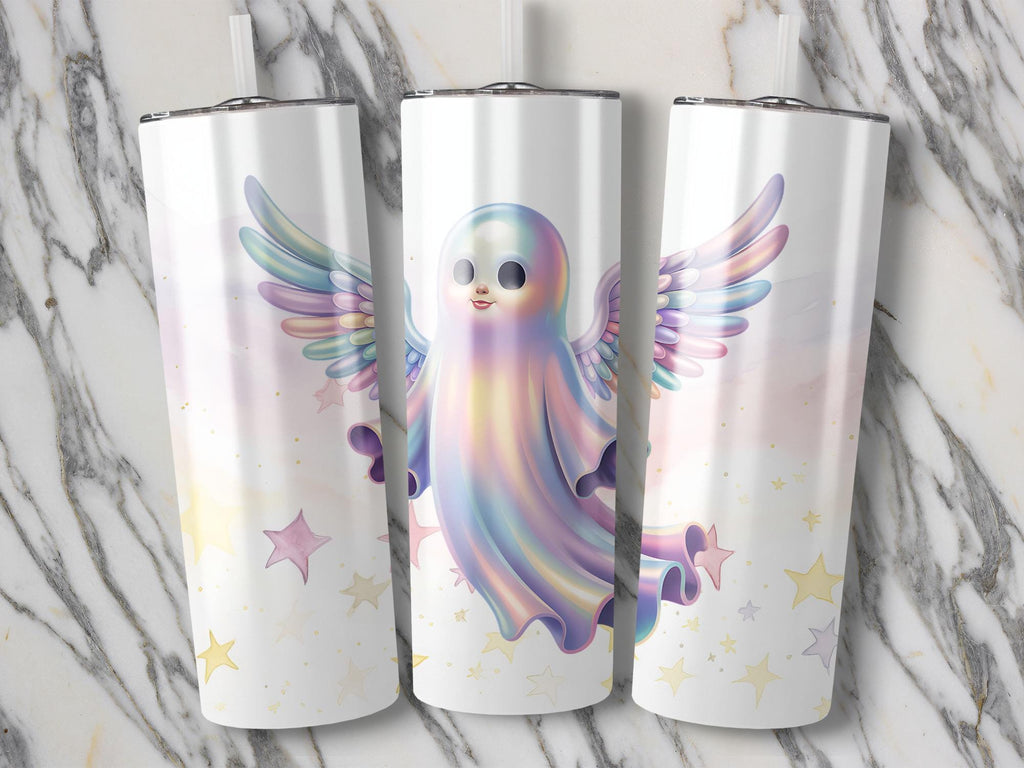Rainbow Ghost Tumbler Wrap: Angel Wings, 20oz Skinny Tumbler (Digital Download)