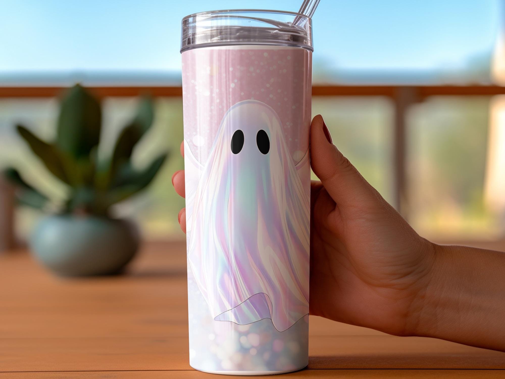 Angel Ghost Tumbler Wrap: Halloween Pastel Glitter (Digital Download)