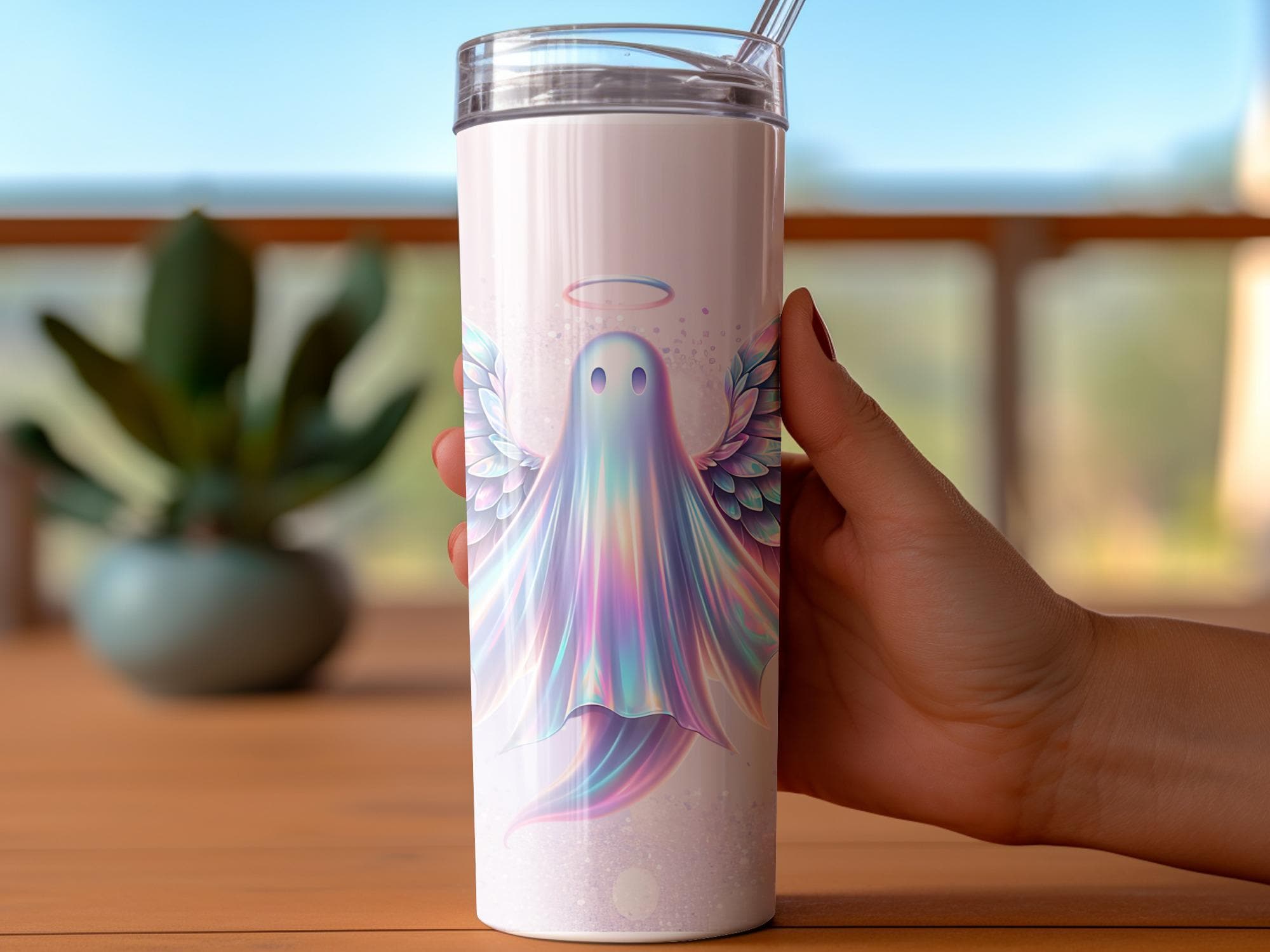 Angel Ghost Tumbler Wrap: Holographic Wings, 20oz Skinny Tumbler (Digital Download)