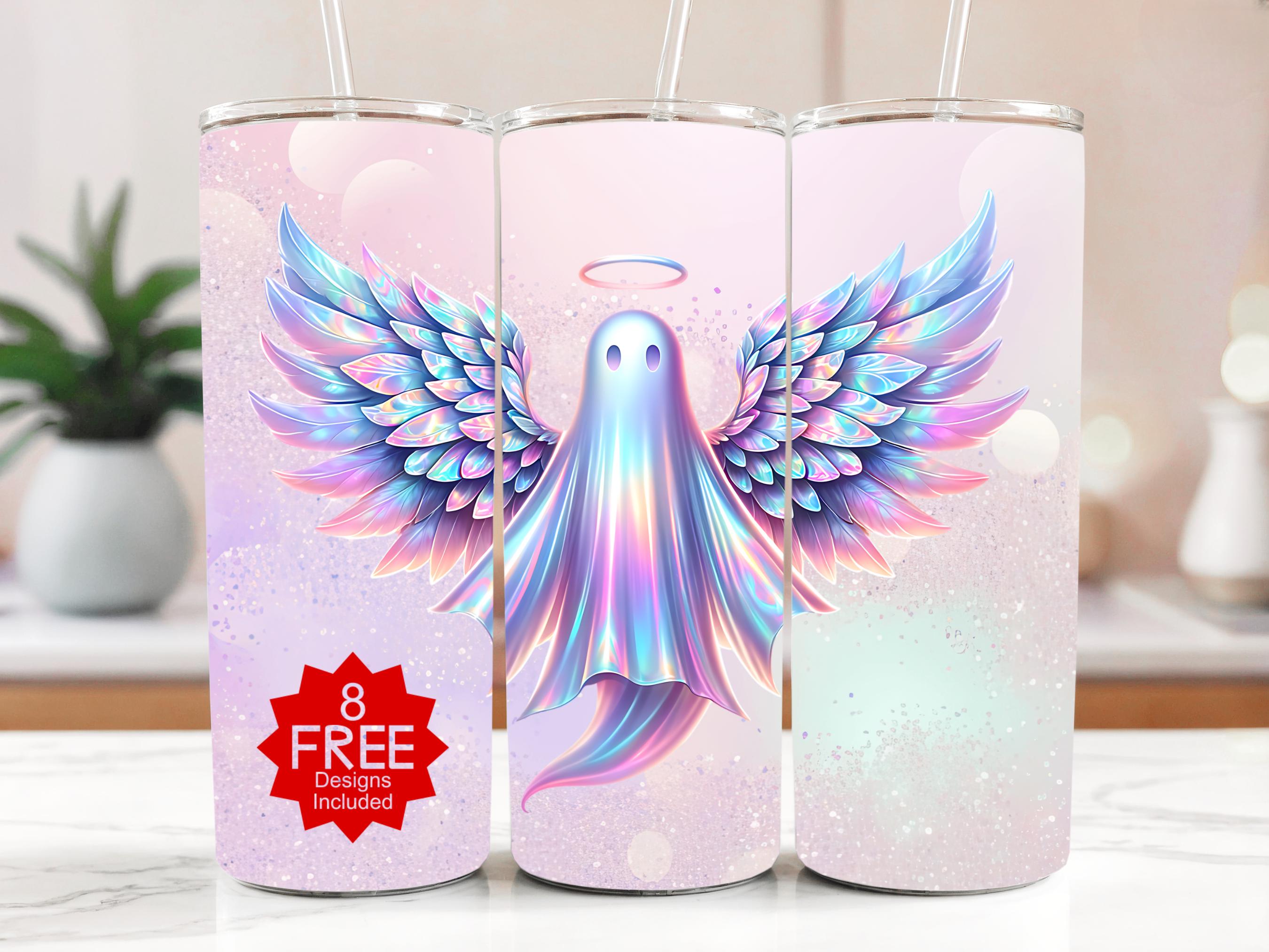 Angel Ghost Tumbler Wrap: Holographic Wings, 20oz Skinny Tumbler (Digital Download)