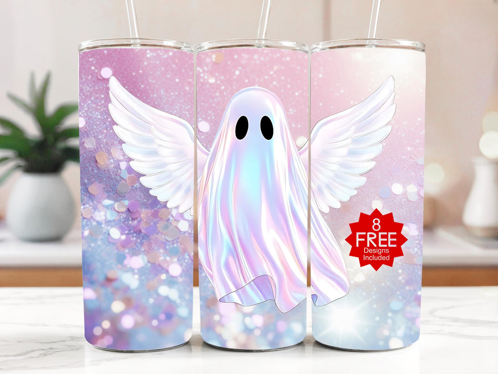 Angel Ghost Tumbler Wrap: Halloween Pastel Glitter (Digital Download)