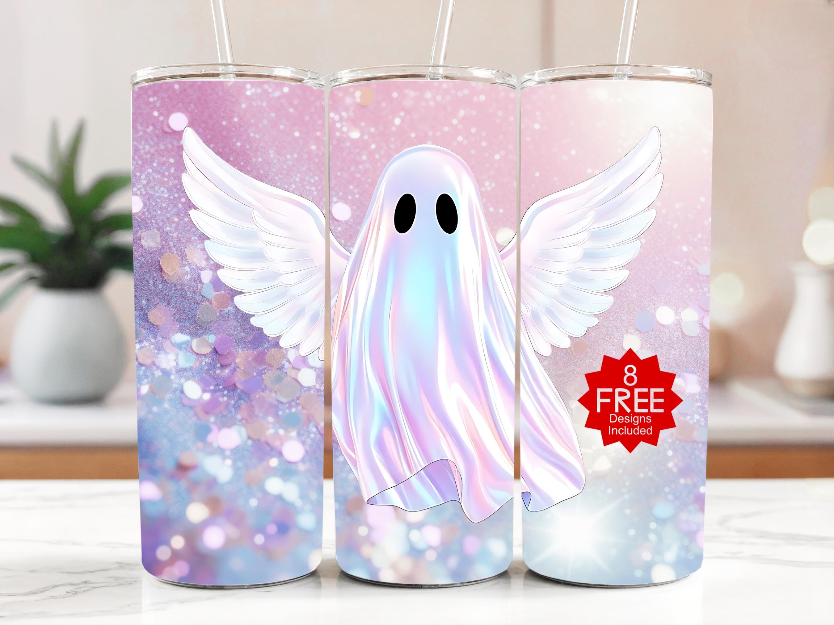 Angel Ghost Tumbler Wrap: Halloween Pastel Glitter (Digital Download)