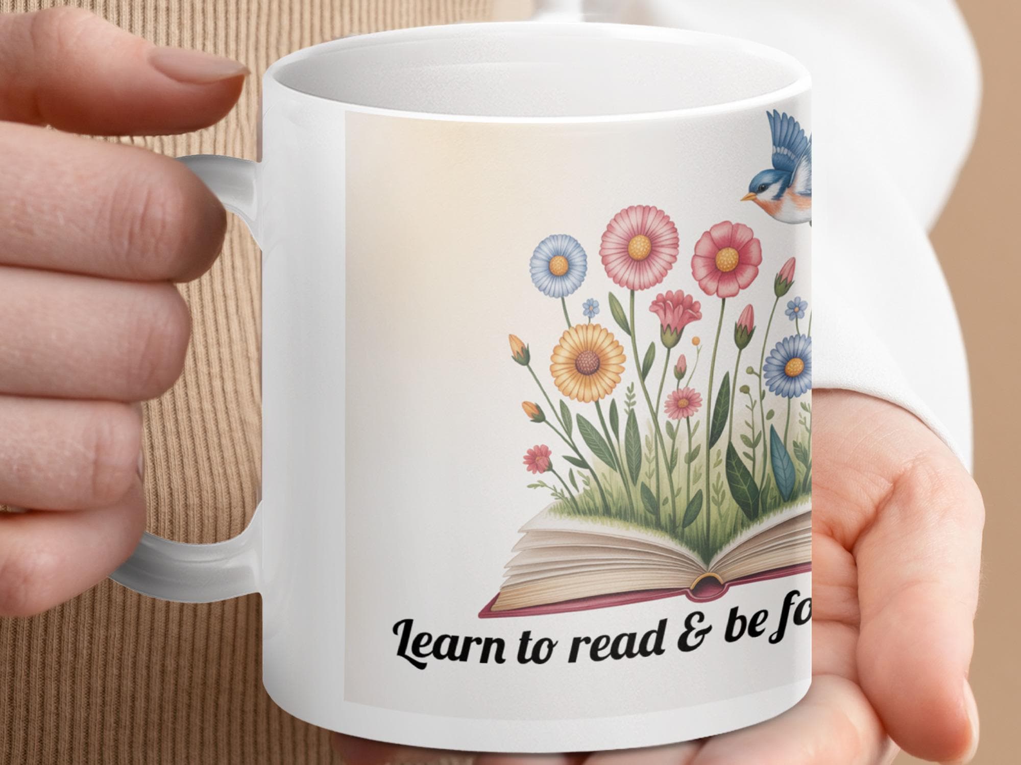 Book Lover Mugs, Reader Gift, Floral Bird Glassware, Literary Present, Forever Free Cup, Bookworm Mug, Reading Lover Gift, Gift For Her